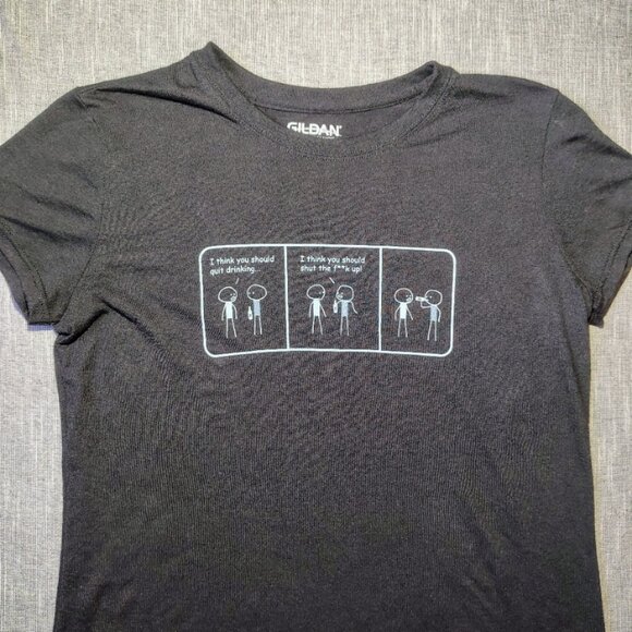 Harwigs T-Shirt Womens Size Medium Black White Funny Graphic Crewneck - Picture 2 of 11